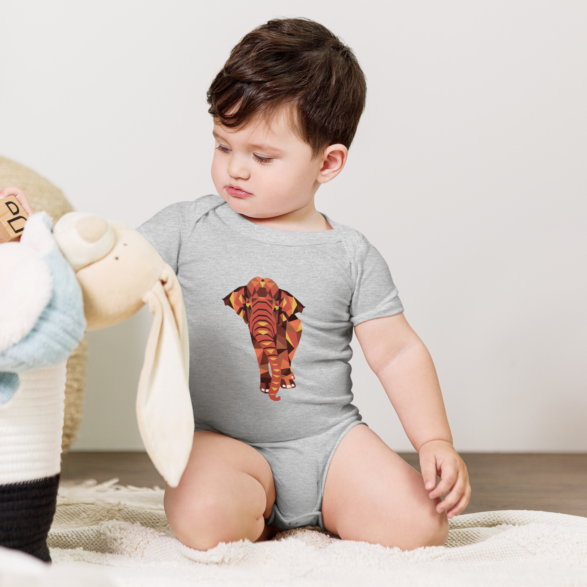 Baby Short Sleeve Onesie - Asian Elephant - Image 3