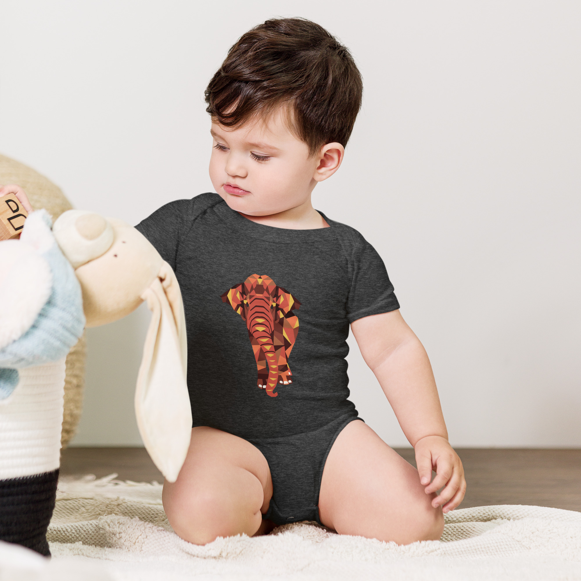Baby Short Sleeve Onesie - Asian Elephant