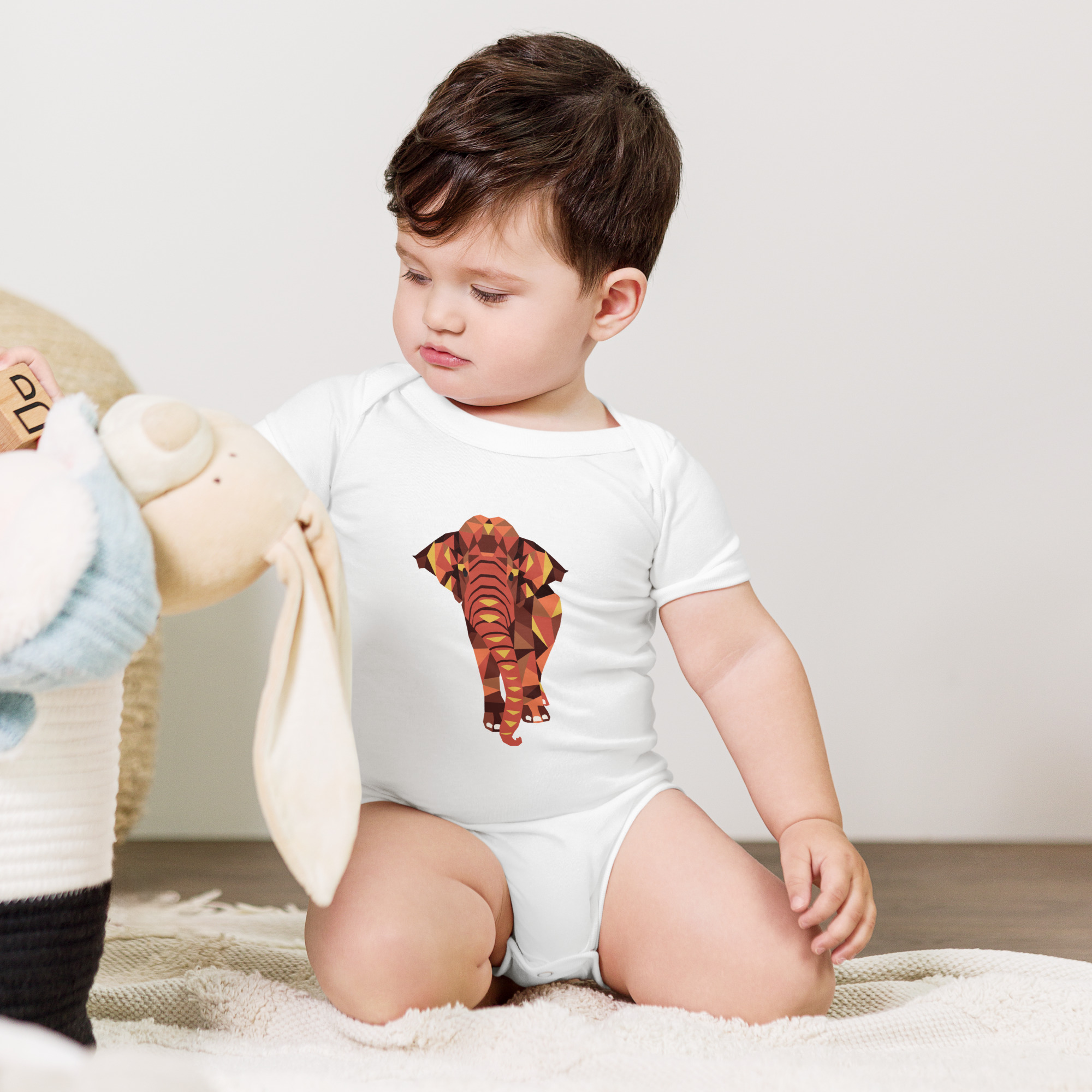 Baby Short Sleeve Onesie - Asian Elephant - Image 6